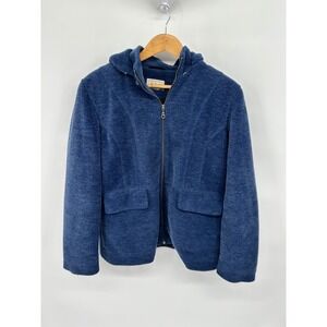 LL Bean Women's Blue Wool Blend Jacket‎ Hooded Full Zip Size large